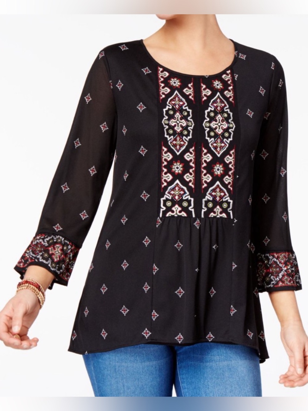 Style & Co Black Beaded Embroidered Top, size Medium